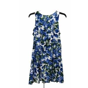 Milly for Design Nation Floral Dress Size 8 Capri Blue Sleeveless Cotton Summer